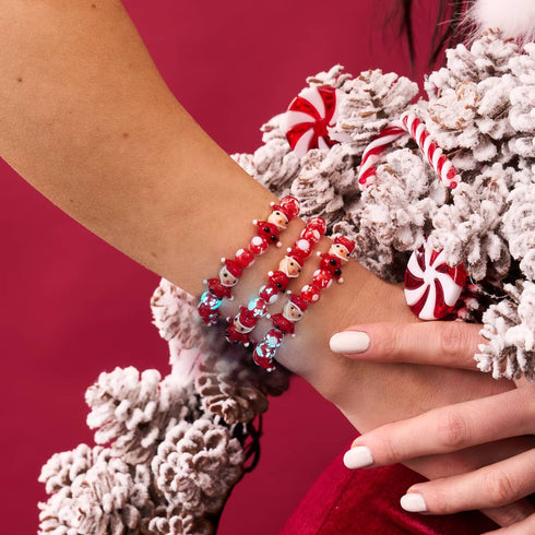 Red Santa | Silver | Firefly Glass Polka Dot Bracelet